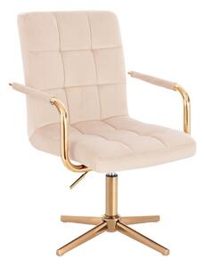 LuxuryForm DESIGN Stolička VERONA GOLD VELUR na zlatom kríži - krémová
