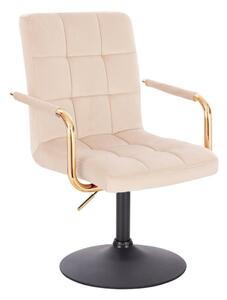 LuxuryForm DESIGN Stolička VERONA GOLD VELUR na čiernom tanieri - krémová