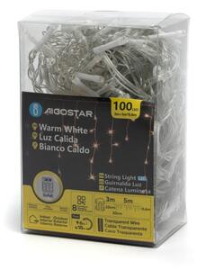 Aigostar-LED Vonkajší vianočný reťaz 100xLED/8 funkcií 3xAA 8x0,6m IP44 teplá biela