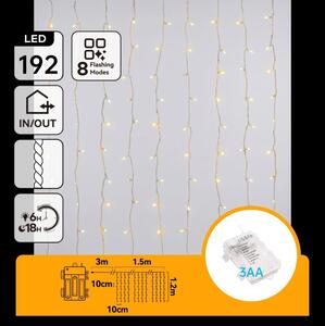 Aigostar - LED vonkajší vianočný svetelný reťazec 192xLED/8 funkcií 3xAA 4,5x1,2m IP44 teplá biela