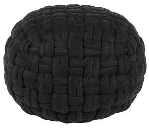 Taburetka čierna zamatová 45 x 35 cm okrúhla pletená ručne vyrobená polystyrénová výplň