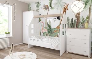 Detská posteľ OLAF - domček Biela+Dub 80x160 cm Nie