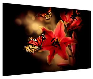 Obraz ľalie s motýľom (90x60 cm)