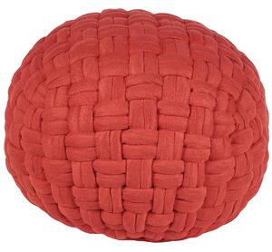 Taburetka červená zamatová 45 x 35 cm okrúhla pletená ručne vyrobená polystyrénová výplň