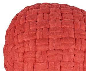 Taburetka červená zamatová 45 x 35 cm okrúhla pletená ručne vyrobená polystyrénová výplň