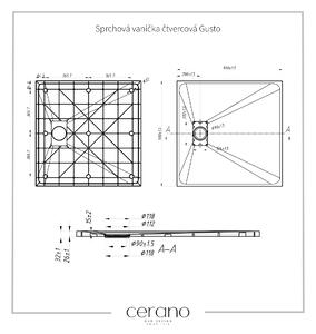 CERANO - Sprchová vanička štvorcová Gusto - čierna matná - 90x90 cm
