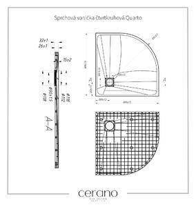 CERANO - Sprchová vanička štvrťkruhová Quarto - čierna matná - 80x80 cm