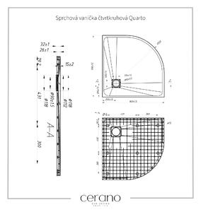 CERANO - Sprchová vanička štvrťkruhová Quarto - čierna matná - 90x90 cm