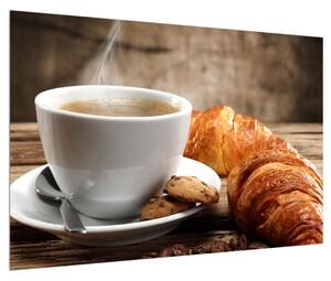 Obraz šálky kávy a croissantu (90x60 cm)