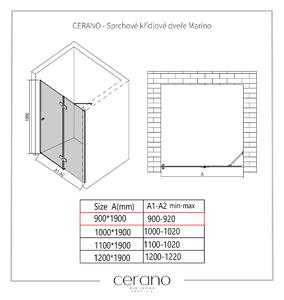 CERANO - Sprchové krídlové dvere Marino L/P - chróm, transparentné sklo - 90x190 cm