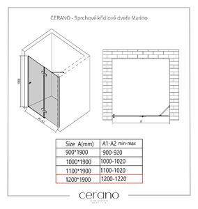 CERANO - Sprchové krídlové dvere Marino L/P - čierna matná, transparentné sklo - 120x190 cm