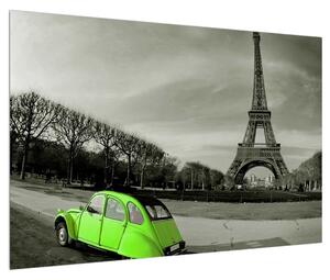 Obraz Eiffelovej veže a zeleného auta (90x60 cm)