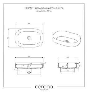 CERANO - Umývadlo na dosku z liateho mramoru Atria - biela matná - 60x40 cm