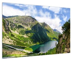 Obraz horskej krajiny s jazerom (90x60 cm)