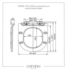 CERANO - WC sedátko so spomaľovacím mechanizmom Sedile - slim - čierna lesklá - 36,4x4,9x42,7 cm