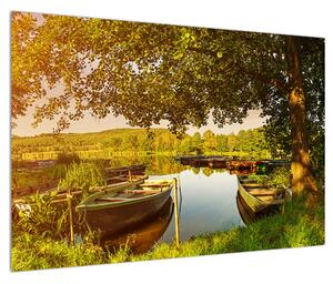 Letný obraz loďky na jazere (90x60 cm)
