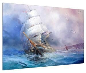 Obraz lode na rozbúrenom mori (90x60 cm)