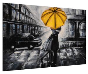 Obraz zamilovaného páru pod dáždnikom (90x60 cm)
