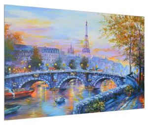 Obraz maľovanej krajiny s Eiffelovou vežou (90x60 cm)