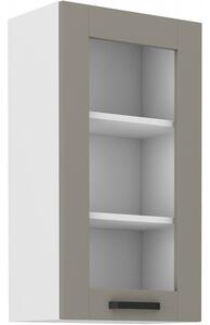 Vysoká presklená skrinka LAILI - šírka 40 cm, svetlo šedá / biela