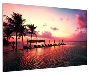 Obraz pláže s palmami a slnkom (90x60 cm)