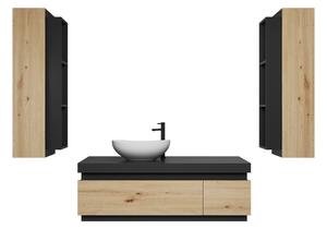 Kúpeľňová zostava s umývadlom SELI, dub lefkas/čierna
