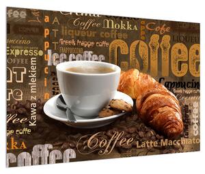 Obraz šálky kávy a croissantov (90x60 cm)