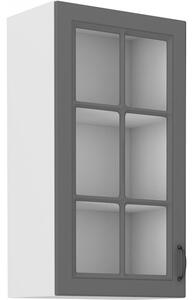 Vysoká horná presklená skrinka SOPHIA - šírka 40 cm, šedá / biela