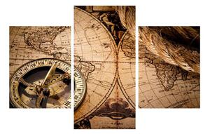 Historický obraz mapy sveta a kompasu (90x60 cm)