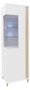 Úzka vitrína do obývacej izby ANINA - šírka 50 cm, biela / dub wotan