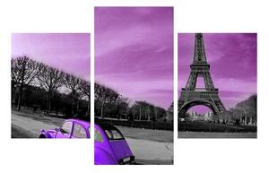 Obraz Eiffelovej veže a fialového auta (90x60 cm)