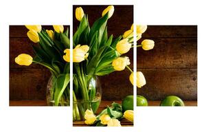 Obraz žltých tulipánov vo váze (90x60 cm)