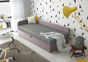 Jednolôžková čalúnená posteľ VALESKA - 80x200, ľavá, šedá / ružová
