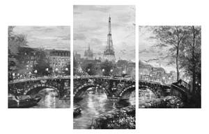 Obraz čiernobielej krajiny s Eiffelovou vežou (90x60 cm)