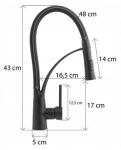 Erga Zefir, vysoká drezová batéria s elastickým ramenom h-430, čierna matná, ERG-YKA-BZ.ZEFIR-BLK