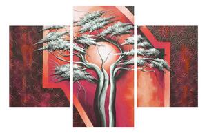 Orientálny červený obraz stromu a slnka (90x60 cm)
