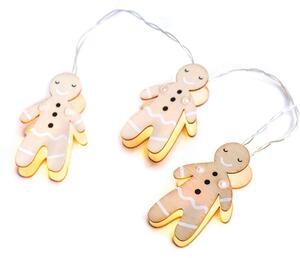 ACA Lighting LED vianočné girlanda - drevené perníčky, teplá biela, 2x batéria AA, 160 cm, IP20