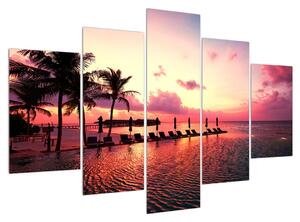 Obraz pláže s palmami a slnkom (150x105 cm)