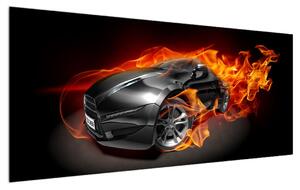 Obraz auta v ohni (120x50 cm)