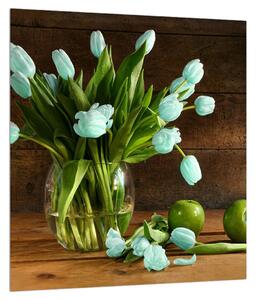 Obraz modrých tulipánov vo váze (30x30 cm)