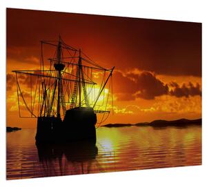 Obraz lode pri západe slnka (70x50 cm)