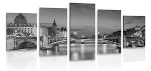 5-dielny obraz oslňujúca panoráma Paríža v čiernobielom prevedení