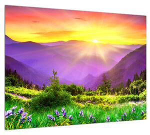 Obraz horskej krajiny s východom slnka (70x50 cm)