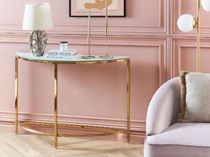 Konzolový stolík biely a zlatý sklenená stolová doska mramorový vzhľad kovový rám 111 x 36 cm glamour moderný elegantný dizajn