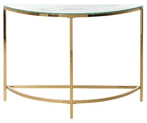 Konzolový stolík biely a zlatý sklenená stolová doska mramorový vzhľad kovový rám 111 x 36 cm glamour moderný elegantný dizajn