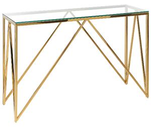 Konzolový stolík zlatý sklenená stolová doska rám z nehrdzavejúcej ocele 120 x 40 cm glamour moderný elegantný dizajn