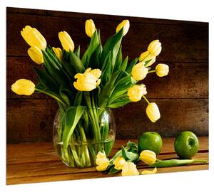 Obraz žltých tulipánov vo váze (70x50 cm)
