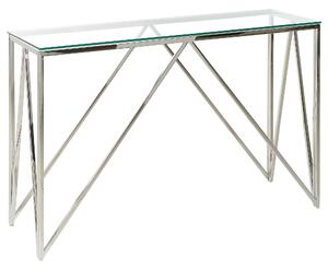 Konzolový stolík strieborný sklenená stolová doska rám z nehrdzavejúcej ocele 120 x 40 cm glamour moderný elegantný dizajn