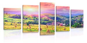 5-dielny obraz stohy sena v karpatských horách