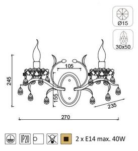 ACA DECOR Nástenné svietidlo SARDINIA max. 2x40W/E14/230V/IP20